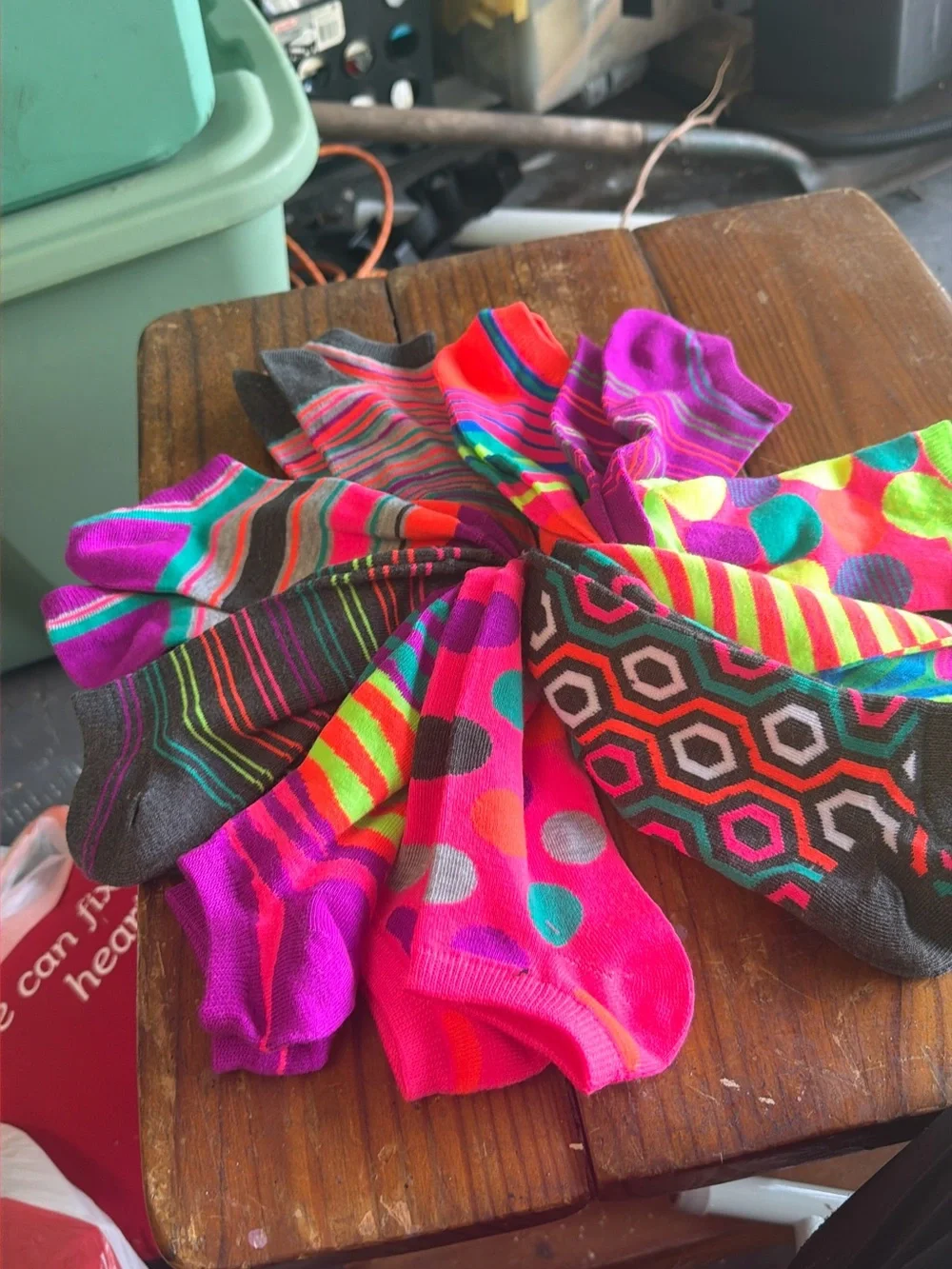 Womens Bright Multi-Pattern Ankle Socks - Neon Pink & Multicolor